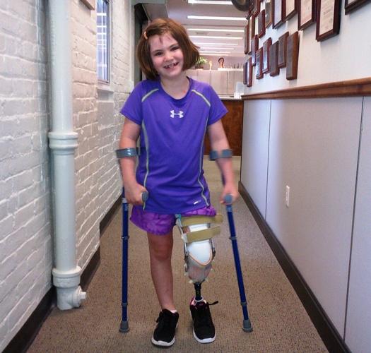 7-year-old Jane Richard walking after losing her leg in the Boston Marathon bombing. (Family photo.)