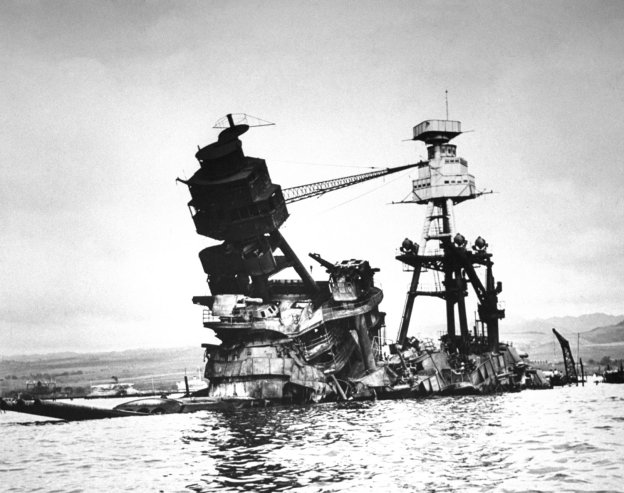 Bob Landry—Time & Life Pictures/Getty Images Not published in LIFE. The exposed wreckage of the battleship USS Arizona. Read more: Pearl Harbor: Photos From the Pacific and the Home Front After Dec. 7 | LIFE.com http://life.time.com/history/pearl-harbor-rare-photos-from-the-pacific-and-the-home-front-1941-1942/#ixzz2mqxyYf8T