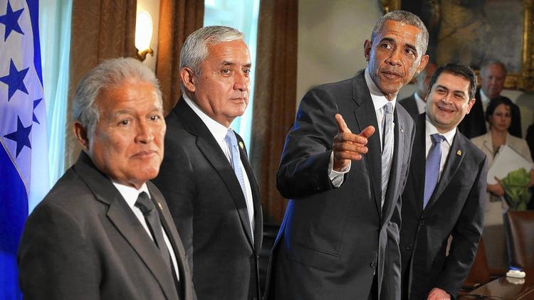 President Obama meets at the White House with presidents Salvador Sanchez Ceren of El Salvador, left; Otto Perez Molina of Guatemala, second from left; and Juan Orlando Hernandez of Honduras, right. (Alex Wong / Getty Images)