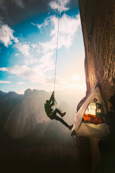 Tommy Caldwell free climbing El Capitan’s Dawn Wall Photograph: Corey Rich/Aurora Photos